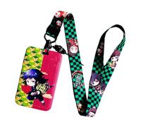 Satdflie Demon Slayer Lanyard with Card Holder Set, Cartoon-Style Card Protector for Office Worker, Slide Cover Design for Convenient Use, Color/5