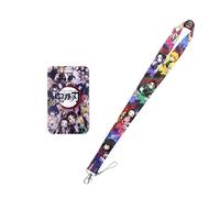 Satdflie Demon Slayer Lanyard with Card Holder Set, for Keys Straps Keychain Decorations Party Supplies, Anime Cosplay Gifts for Fans Christmas, Color 10