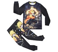 Satdflie Demon Slayer Soft Pajama Set for Men Women, Cartoon Print Pullover Christmas Nightwear, 2PC Long Sleeves Elastic Waist Pants, Color/1, 150 Size Yellow