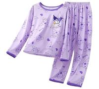 Satdflie Ku-romi Cartoon Printed Pajamas Set Petite Women Girls 2 Piece Pjs Sets Long Sleeve Top and Pants Set Sleepwear Nightwear, Purple, XS