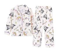 Satdflie Ku-romi My Me-lody 2 Piece Pajamas Set Petite Women Girls Sleepwear Cartoon Printed Nightwear Cotton Long Sleeve Shirt Pants Sets, Beige 3, 4XS