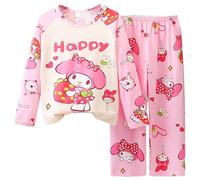 Satdflie My Me-lody Cartoon Pajamas Set Long Sleeve T-Shirt & Pants Petite Women Girls 2 Piece Pjs Sets Spring Fall Sleepwear Nightwear, Pink 2, S