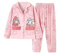 Satdflie My Me-lody Cinna-moroll 2 Piece Pajamas Set Petite Women Girls Cartoon Lounge Set Sleepwear Nightwear Printed Long Sleeve Shirt Pants Sets, Pink, 2XS
