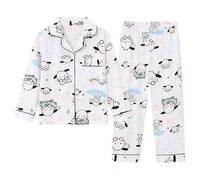 Satdflie Pochacco 2 Piece Pajamas Set Petite Women Girls Sleepwear Cartoon Printed Nightwear Cotton Long Sleeve Shirt Pants Sets, White, S