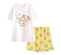 Satdflie Women Chiikawa Pajama Sets Christmas Anime Fans Gifts 2 Piece Short Sleeve with Shorts Pj Set Cartoon Print Nightwear Cotton Lounge Set, Yellow/3, M