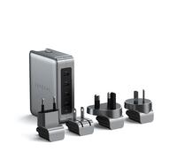 SATECHI 145W 4-Port GaN Travel Charger, USB-C PD 3.1 Fast Charging | Graphene insulation for heat management, interchangeable EU/AU/UK/US adapters, mesh carrying bag, for MacBook & iPad