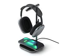 SATECHI 2-in-1 Headphone Stand with Wireless Charger | 7.5W iPhone charging, 5W USB-C output port, rubberized grip and cable hook, for iPhone Duo/18-12 series & AirPods Pro