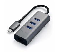 SATECHI Type-C 2-in-1 USB 3.0 Aluminum 3 Port Hub with Ethernet - For M2/ M1 MacBook Pro/Air, M2/ M1 iPad Pro/Air, M2 Mac Mini, iMac M1 (Space Grey)