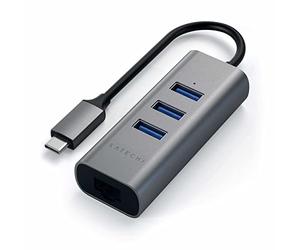 SATECHI 2-in-1 USB-C Hub with Gigabit Ethernet, Space Grey | Includes 3 × USB-A 3.0 ports, aluminium multiport adapter for MacBook Air/Pro/Neo, Windows laptops, tablets, iPad and more