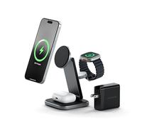 SATECHI 3-in-1 Qi2 Wireless Charger, 15 W Magnetic Charging | Foldable travel design, fits iPhone 12-17, AirPods Pro, Apple Watch