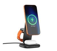 SATECHI 3-in-1 Qi2 Wireless Charging Station, 25W Fast Magnetic Charger, Foldable Charging Stand for iPhone 17, Apple Watch Series 11, AirPods, 45W USB C Adapter Included, Space Black