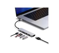 SATECHI 6-in-1 Slim Plus USB-C Hub, 100 W PD, Silver | Supports 4K@60 Hz HDMI, 1 USB-A up to 10 Gbps, 1 USB-A 2.0, SD/microSD readers, for MacBook Air/Pro/Neo and Windows