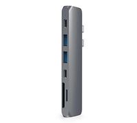 SATECHI 7-in-1 Dual USB-C Pro Hub, 87W PD, 40Gbps, Space Gray | 4K@60Hz HDMI, USB-C data port, 2x USB-A ports up to 5Gbps, SD/microSD UHS-I readers, brushed aluminum, for MacBook Air/Pro