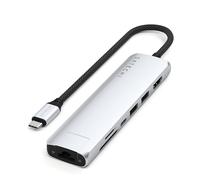 SATECHI 7-in-1 USB C Hub Slim Plus Multiport Adapter with Ethernet, HDMI 4K@60Hz, 100W USB-C PD Charging, 2x USB-A Data Ports, microSD/SD Card Readers for MacBook Pro/Air M4-M1, iPad, Windows - Silver