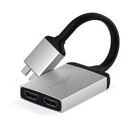 Satechi Aluminium Type-C Dual HDMI Adaptor 4K 60Hz with USB-C PD Charging - for M2/ M1 MacBook Pro/Air (Silver)