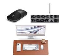 SATECHI Bundle Synthetic Material PU Desk Mat Brown and Slim EX Wireless Mouse Space Black and Slim W3 Wired Backlit Keyboard Space Grey US QWERTY Layout with Numeric Keypad
