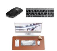 SATECHI Bundle Synthetic Material PU Desk Mat Brown and Slim EX Wireless Mouse Space Black and Slim X2 Wireless Keyboard Space Grey US QWERTY Layout Backlit with Numeric Keypad
