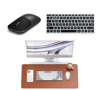 SATECHI Bundle Synthetic Material PU Desk Mat Brown and Slim X1 Wireless Keyboard Silver US QWERTY Layout Backlit Bluetooth Multi Device and Slim EX Wireless Mouse Space Black