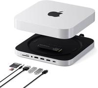 SATECHI Mac Mini Hub & Stand with SSD Enclosure for NVME/SATA M.2, Dock with USB-C 10Gbps, 3 USB-A 5/10Gbps, 2.0 Audio Jack, for Mac Studio M1 - M4, Mac Mini M2/M1 (Does not support mini M4) - Silver