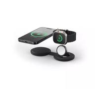 SATECHI OntheGo™ 2-in-1 Wireless Charger, Qi2 Portable Charger with 15W Fast Charging for iPhone and 5W for Apple Watch, Magnetic Travel Charging Station - Black