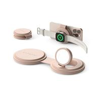 SATECHI OntheGo™ 2-in-1 Wireless Charger, Qi2 Portable Charger with 15W Fast Charging for iPhone and 5W for Apple Watch, Magnetic Travel Charging Station - Desert Rose