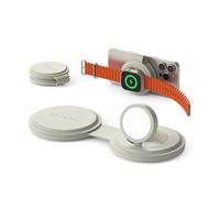 SATECHI OntheGo™ 2-in-1 Wireless Charger, Qi2 Portable Charger with 15W Fast Charging for iPhone and 5W for Apple Watch, Magnetic Travel Charging Station - Sand