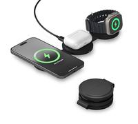 SATECHI OntheGo™ 3-in-1 Wireless Charger, Qi2 Portable Charger with 15W Fast Charging for iPhone, 5W for Apple Watch, and 5W for AirPods, Magnetic Travel Charging Station - Black