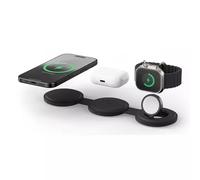 SATECHI OntheGo™ 3-in-1 Wireless Charger, Qi2 Portable Charger with 15W Fast Charging for iPhone, 5W for Apple Watch, and 5W for AirPods, Magnetic Travel Charging Station - Black