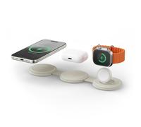 SATECHI OntheGo™ 3-in-1 Wireless Charger, Qi2 Portable Charger with 15W Fast Charging for iPhone, 5W for Apple Watch, and 5W for AirPods, Magnetic Travel Charging Station - Sand