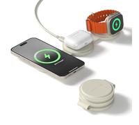 SATECHI OntheGo™ 3-in-1 Wireless Charger, Qi2 Portable Charger with 15W Fast Charging for iPhone, 5W for Apple Watch, and 5W for AirPods, Magnetic Travel Charging Station - Sand