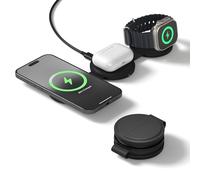 SATECHI OntheGo™ 3-in-1 Wireless Charger, Qi2 Portable Charger with 15W Fast Charging for iPhone, 5W for Apple Watch, and 5W for AirPods, Magnetic Travel Charging Station - Black