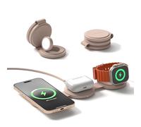 SATECHI OntheGo™ 3-in-1 Wireless Charger, Qi2 Portable Charger with 15W Fast Charging for iPhone, 5W for Apple Watch, and 5W for AirPods, Magnetic Travel Charging Station - Desert Rose