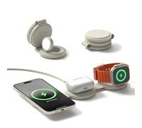SATECHI OntheGo™ 3-in-1 Wireless Charger, Qi2 Portable Charger with 15W Fast Charging for iPhone, 5W for Apple Watch, and 5W for AirPods, Magnetic Travel Charging Station - Sand