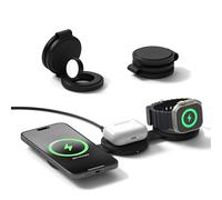 SATECHI OntheGo™ 3-in-1 Wireless Charger, Qi2 Portable Charger with 15W Fast Charging for iPhone, 5W for Apple Watch, and 5W for AirPods, Magnetic Travel Charging Station - Black