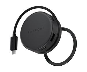 SATECHI OntheGo™ 7-in-1 USB-C Hub, Compact Magnetic Multiport Adaptor, 100W PD, HDMI 4K/60Hz, Gigabit Ethernet, 2×USB-A 5Gbps, SD/microSD Reader, Coiled Cable, for Mac & Windows - Space Black