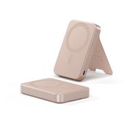 SATECHI OntheGo Power Bank, Qi2 Power Bank 10000mAh, 15W Fast Charging, Portable Battery Pack with Stand for for iPhone 17, 16, 15 to 12 Series, Android - Desert Rose