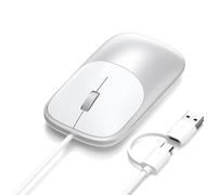 Satechi Slim LX Wired Mouse, 2-in-1 USB-C & USB-A, Silver | Silent clicks, aluminium design, metal scroll wheel, for MacBook Air/Pro/Neo, Windows laptops, PCs