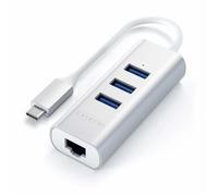 SATECHI Type-C 2-in-1 USB 3.0 Aluminum 3 Port Hub with Ethernet - For M2/ M1 MacBook Pro/Air, M2/ M1 iPad Pro/Air, M2 Mac Mini, iMac M1 (Silver)