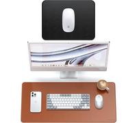 SATECHI Synthetic PU Desk Mat Brown and Reversible PU Mouse Pad Bundle 68.1 x 31.5 cm Desk Pad with 24.9 x 19.1 cm Mouse Mat