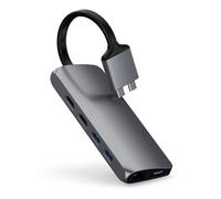 SATECHI Type-C Dual Multimedia Adapter with Dual 4K HDMI, USB-C PD, Gigabit Ethernet, Micro/SD Card Readers, USB 3.0 - For M2/ M1 MacBook Pro/Max (Space Grey)