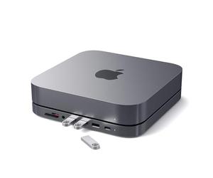 SATECHI USB-C Hub, Type-C Aluminium Stand & Hub - USB-C Data Port, Micro/SD Card Readers, USB 3.0 & Headphone Jack Port for Mac mini M2/M1 (Not Compatible with M4) - Space Grey