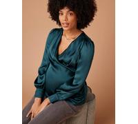 Sateen Blouse with Crossover Effect for Maternity, ENVIE DE FRAISE petrol blue