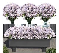 Satefello 20 Bundles Artificial Flowers for Outdoors, UV Resistant Fake Flowers with Plastic Plants, Faux Silk Flowers for Planter Outdoors, Window Box Front Porch Patio Decor-White