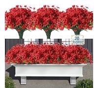 Satefello 20pcs Artificial Flowers Outdoor UV Resistant Faux Plastic Greenery Shrubs for Indoor Outdoor Garden Porch Planter Garden Decoration (Red)