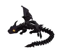 Saterkali 3D Printed Articulated Winged Double Horn Dragon Figurine, Gradient Poseable Movable Joint Dragon Statue with Adjustable Wings, Fine Carving Fantasy Desktop Decor Gift for Kids Black