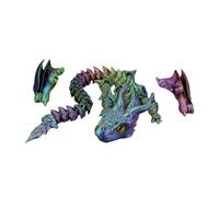 Saterkali 3D Printed Articulated Winged Double Horn Dragon Figurine, Gradient Poseable Movable Joint Dragon Statue with Adjustable Wings, Fine Carving Fantasy Desktop Decor Gift for Kids Dark Green