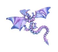 Saterkali 3D Printed Articulated Winged Double Horn Dragon Figurine, Gradient Poseable Movable Joint Dragon Statue with Adjustable Wings, Fine Carving Fantasy Desktop Decor Gift for Kids Purple