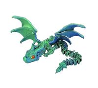 Saterkali 3D Printed Articulated Winged Double Horn Dragon Figurine, Gradient Poseable Movable Joint Dragon Statue with Adjustable Wings, Fine Carving Fantasy Desktop Decor Gift for Kids Blue Green