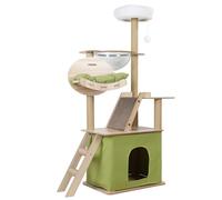 Saterkali 57 Inch Multi-Level Cat Tree Tower for Indoor Cats, Heavy Duty Large Cat Condo with Hammock, Scratching Posts, Interactive Toys, Stable Activity Center for Kittens & Large Cats Green