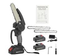Saterkali 6-Inch Mini Chainsaw Two Batteries One Charger Single Hand Chain Adjustable Sharp Blade Small Handheld Chainsaw for Cutting Wood, Trimming Trees Electric Chain Saw for Gardening Black